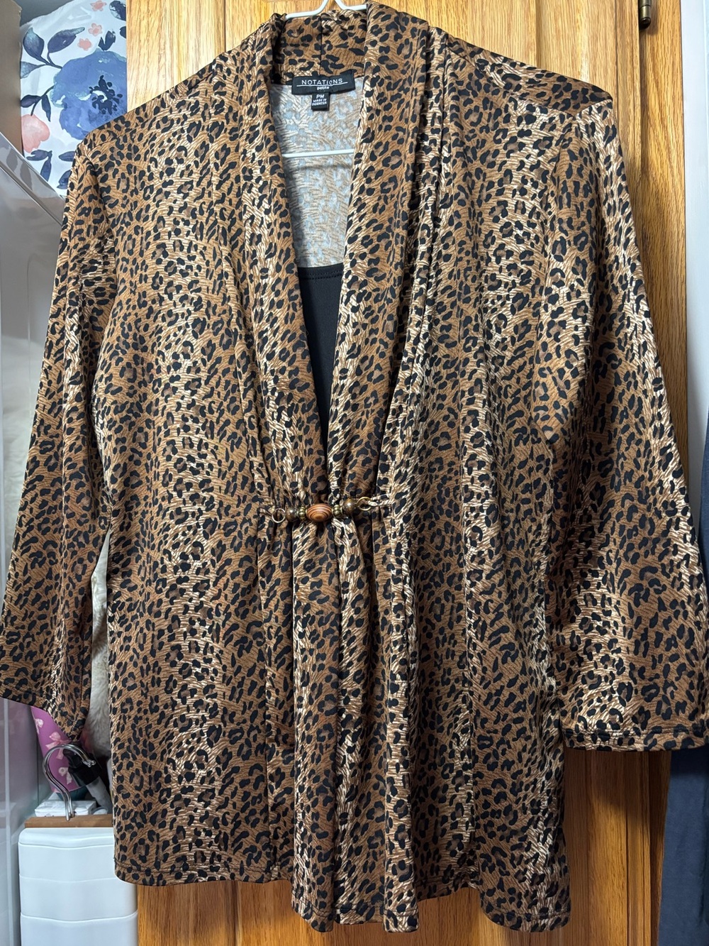 Notations Brown and Black Leopard-Print Layered Look Blouse